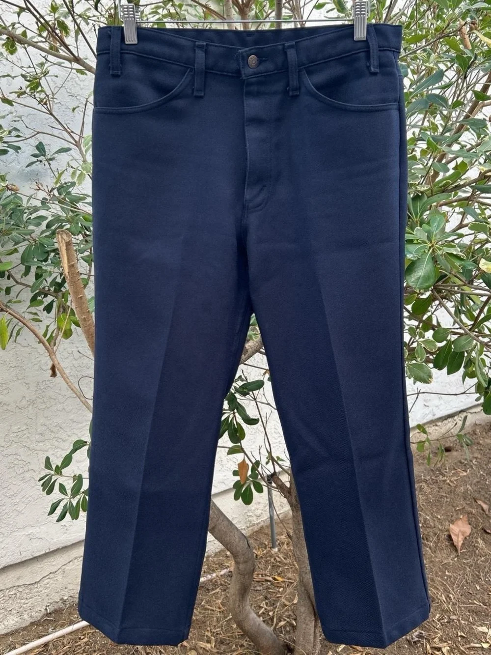 Vintage 1991 Levi’s Navy Blue Polyester Flare Pants 34x34 USA Made